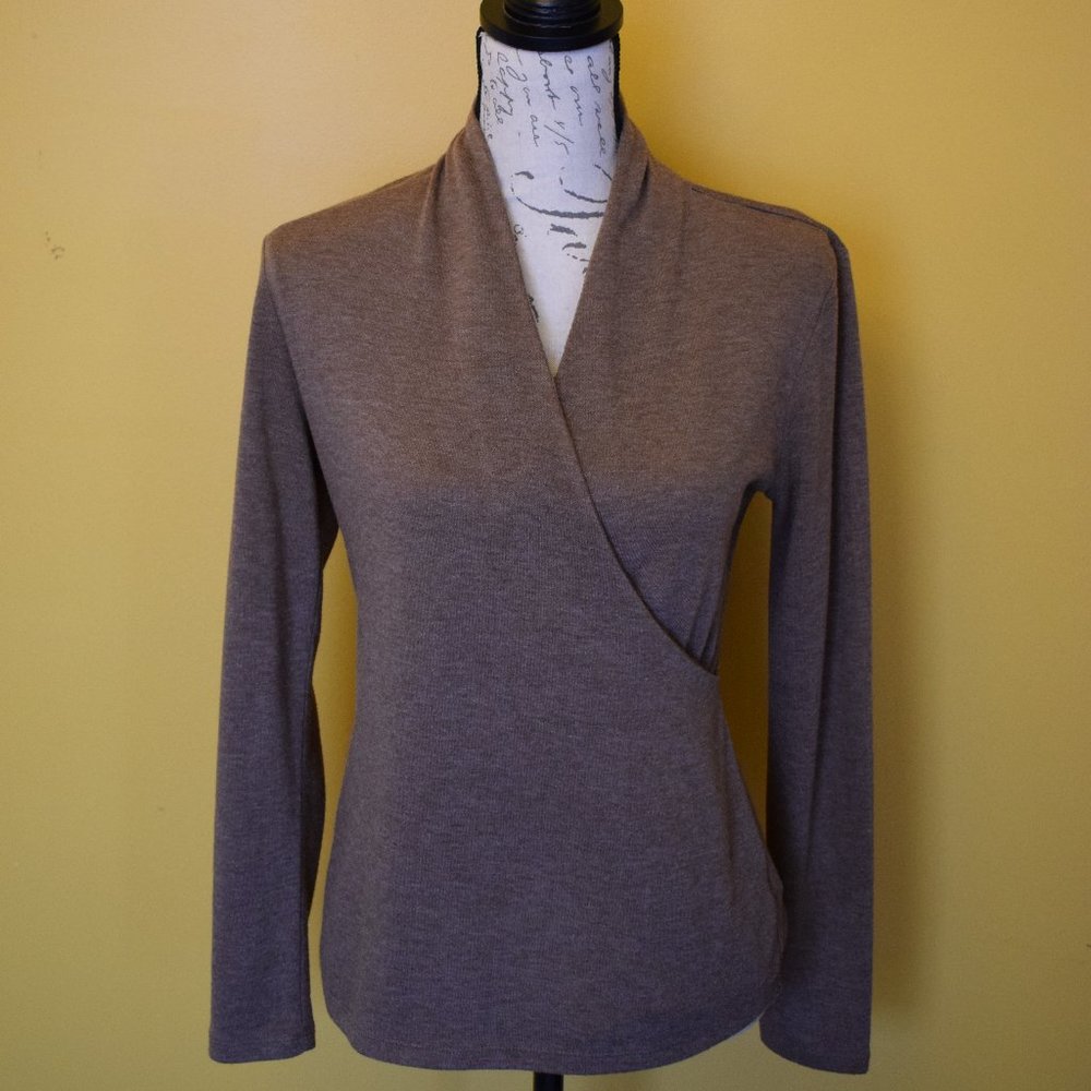 Talbots cross body long sleeve shirt stretch petite